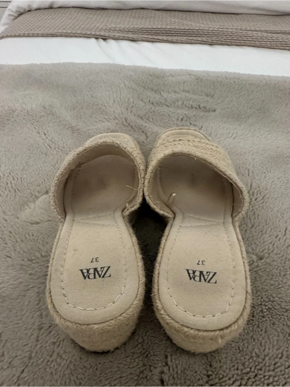 Zara Beige Woven Platform Mule Heels - Women's Slip-On Sandals - Size 7
